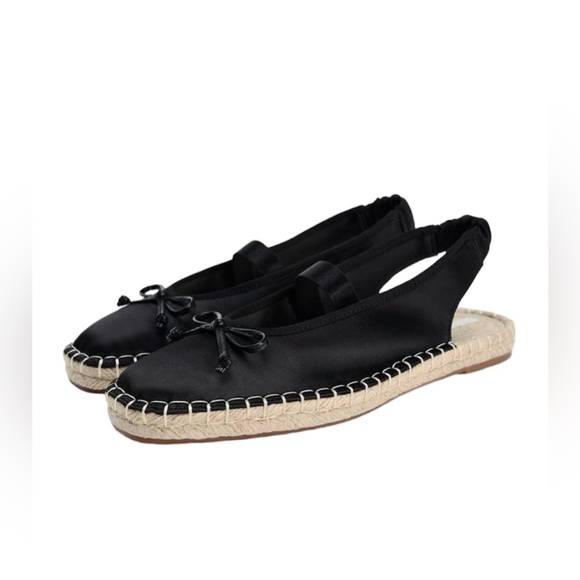 NWT Women ZARA Black Satin Effect Slip-on Espadrilles Flat Mule Shoes EU 40/US 9 - Picture 3 of 8
